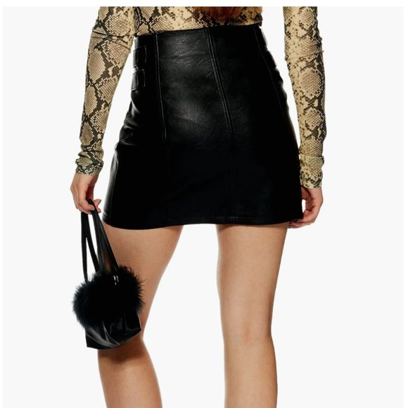 Topshop Motto Black Faux Leather Skirt Size US 8 (Euro 40) - Picture 3 of 11